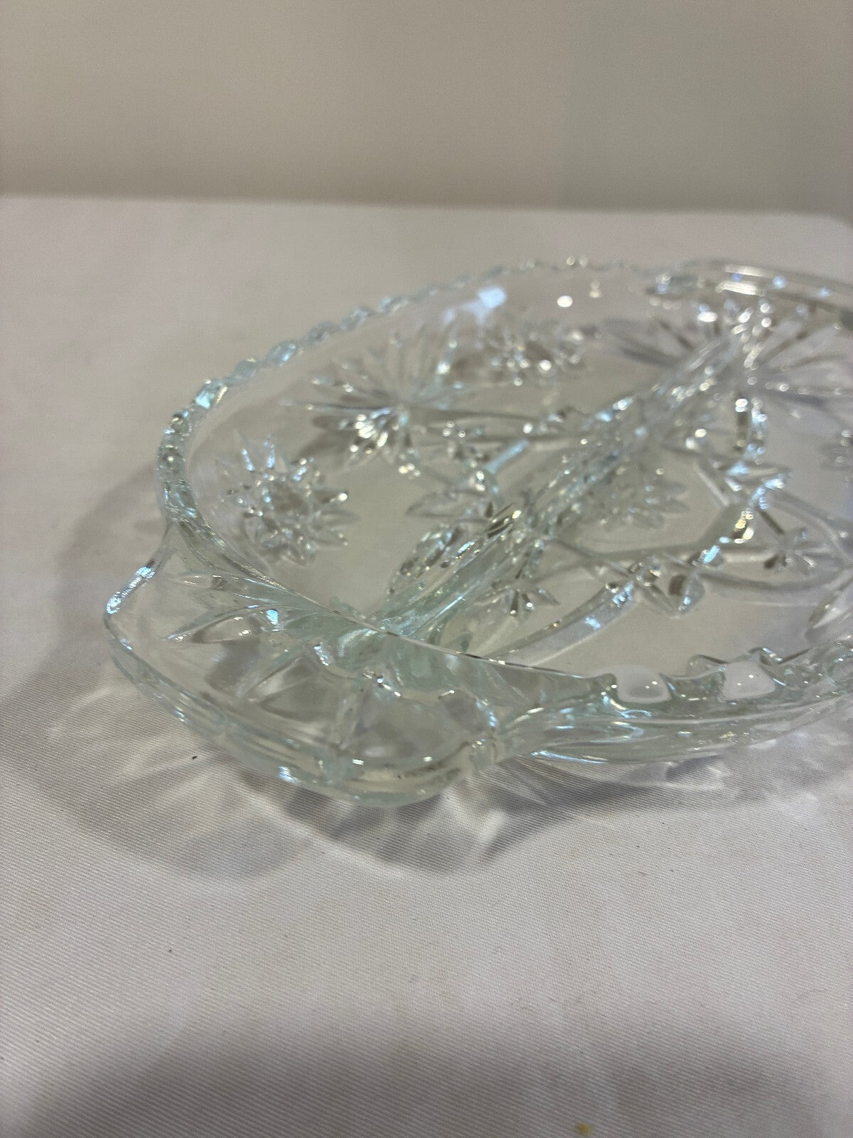 Vintage Anchor Hocking Star of David Oval Relish Dish,Pressed Glass Prescut Tray