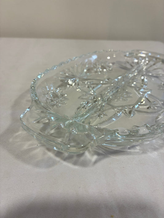 Vintage Anchor Hocking Star of David Oval Relish Dish,Pressed Glass Prescut Tray