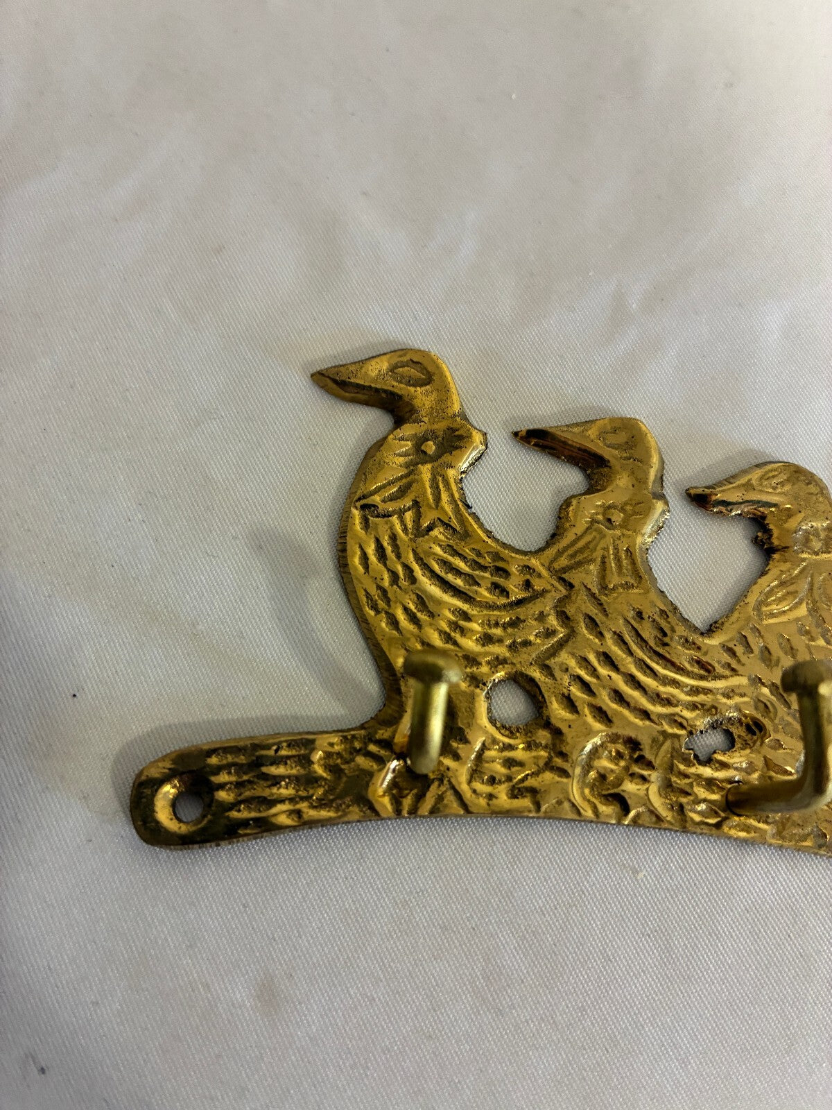 Vintage Brass Three Ducks Wall Hook, Double Key Hook Rack, Farmhouse Cottage