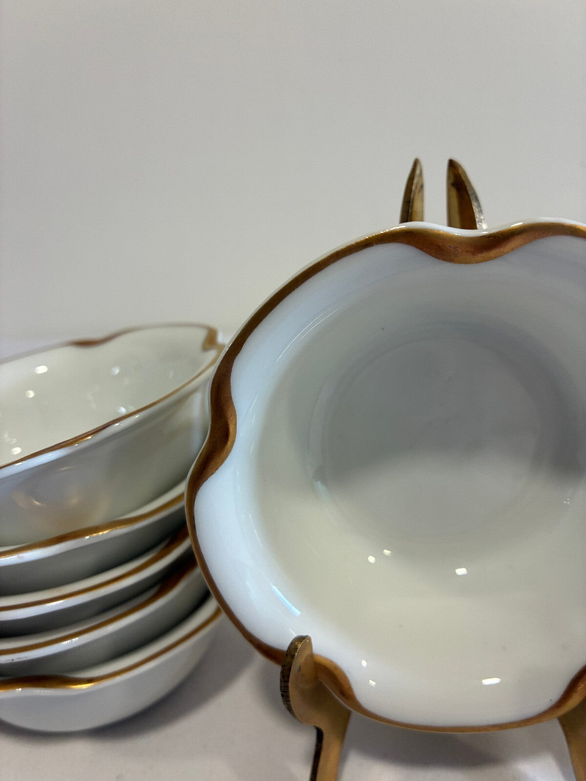 Antique Haviland Limoges Gold Rim Bowls Set of 11, French Porcelain Sauce Dishes