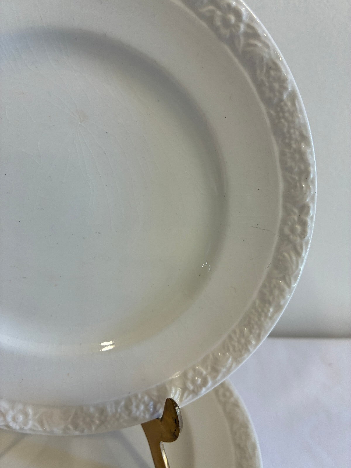 Vintage Wedgwood Hedge Rose Bread Plates Set of 7 White Embossed English China
