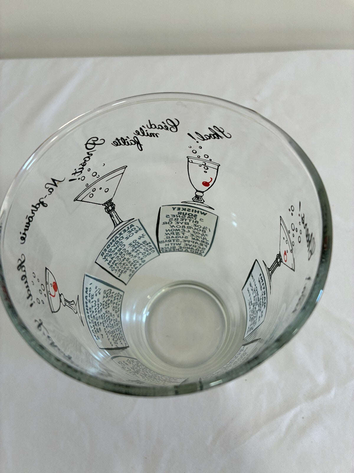 Vintage Glass Cocktail Shaker with Printed Drink Recipes