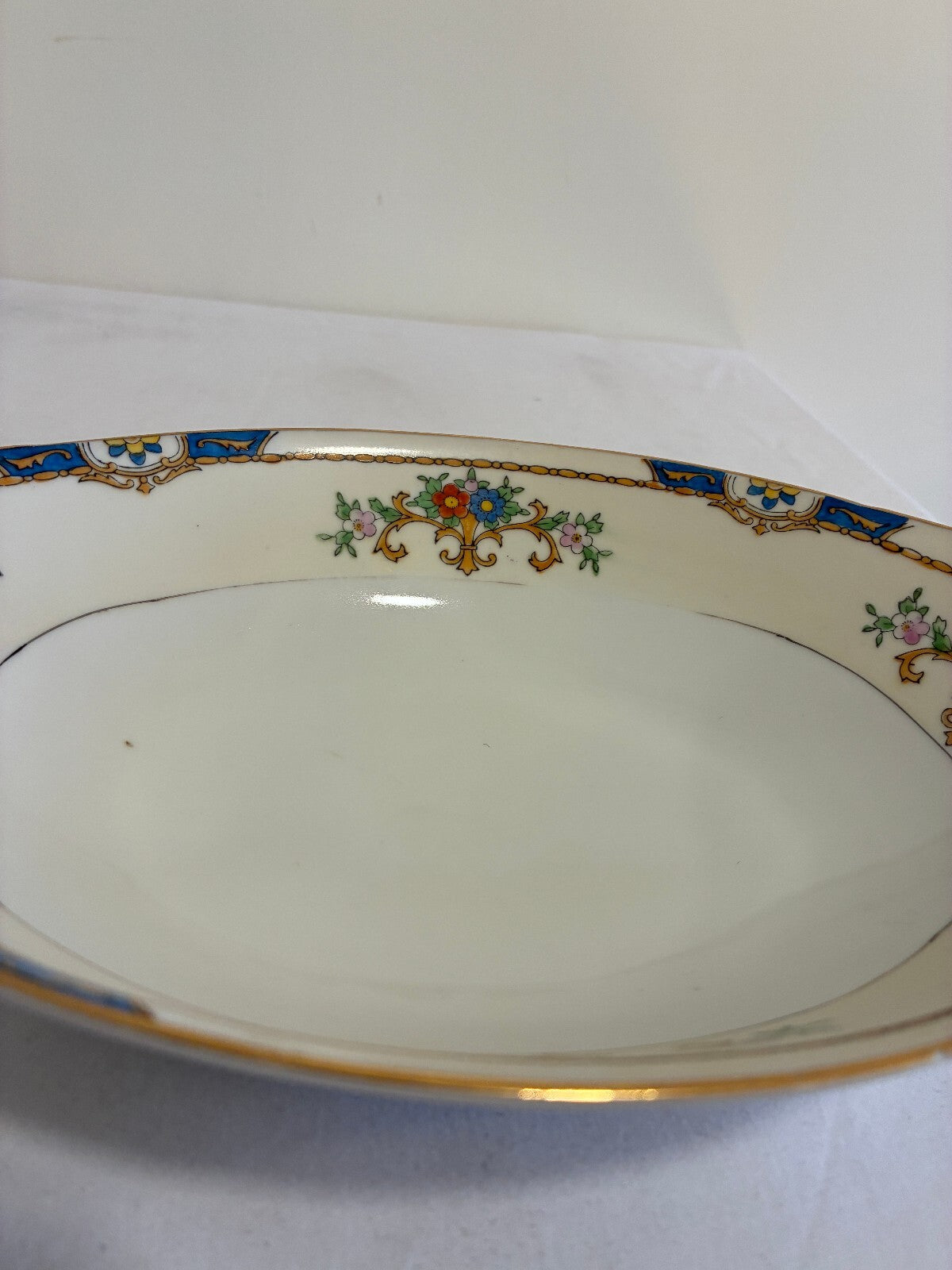 Vintage Meito China Warren Oval Vegetable Bowl, Hand Painted with Gold Handles
