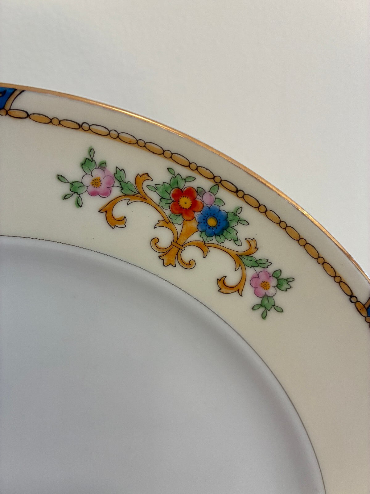 Vintage Meito Warren Dinner Plates, Set of 7, Floral China, Blue and Gold Border