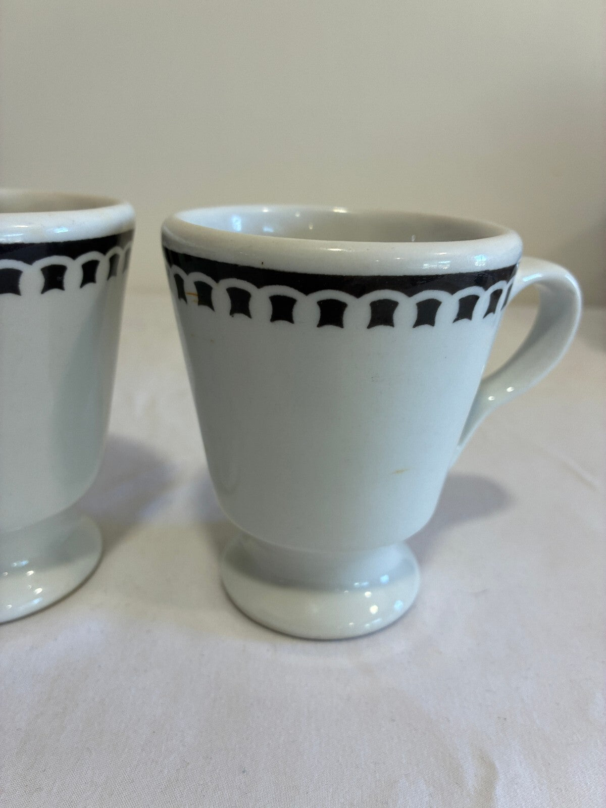 Vintage Sterling China Black Rimmed Pedestal Mugs, Set of 2, Restaurant Ware