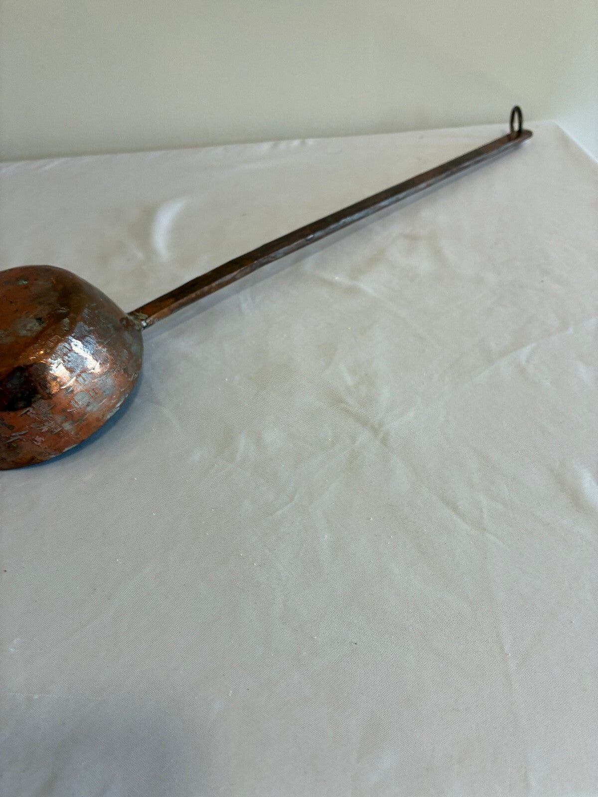 Antique Hand Hammered Copper Ladle | Primitive Long Ladle with Hanging Loop