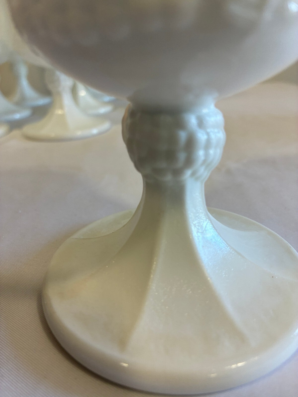 Vintage Milk Glass Goblets Set of 9, White Grape Vine Pattern w/ Pedestal Base