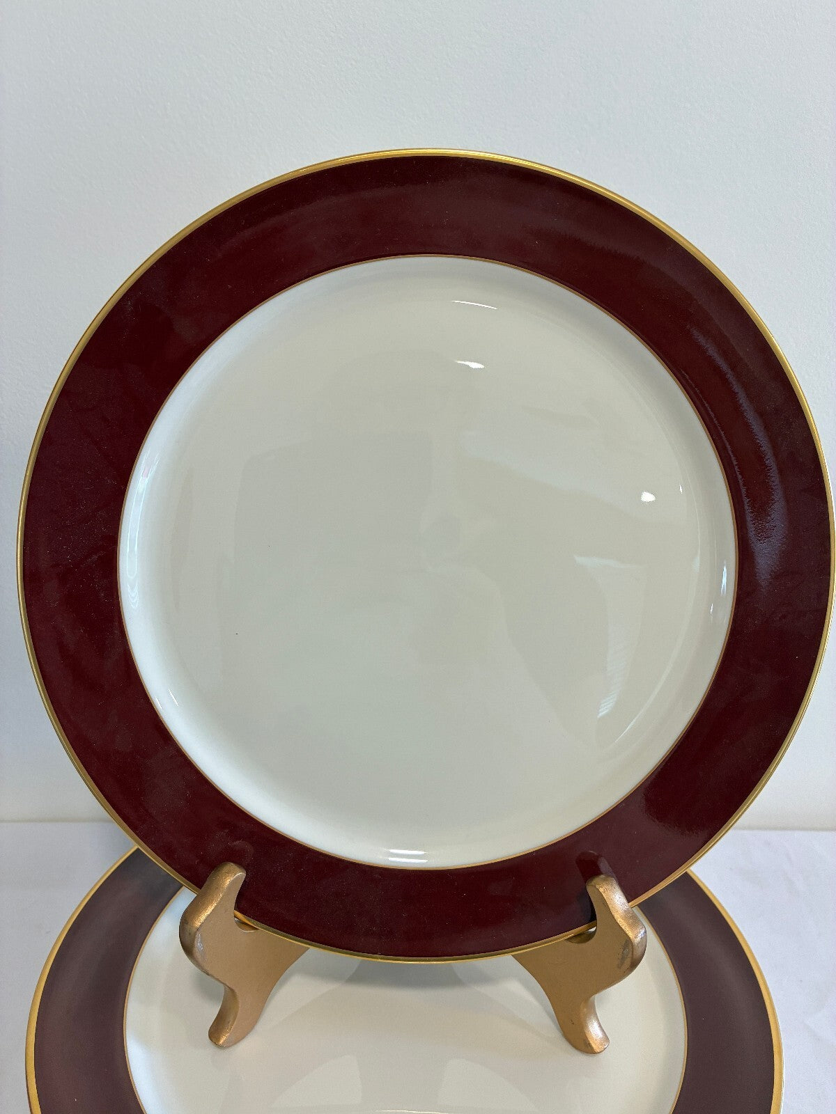 Vintage Pickard Fine China Dinner Plates, Set of 8, Burgundy & Gold