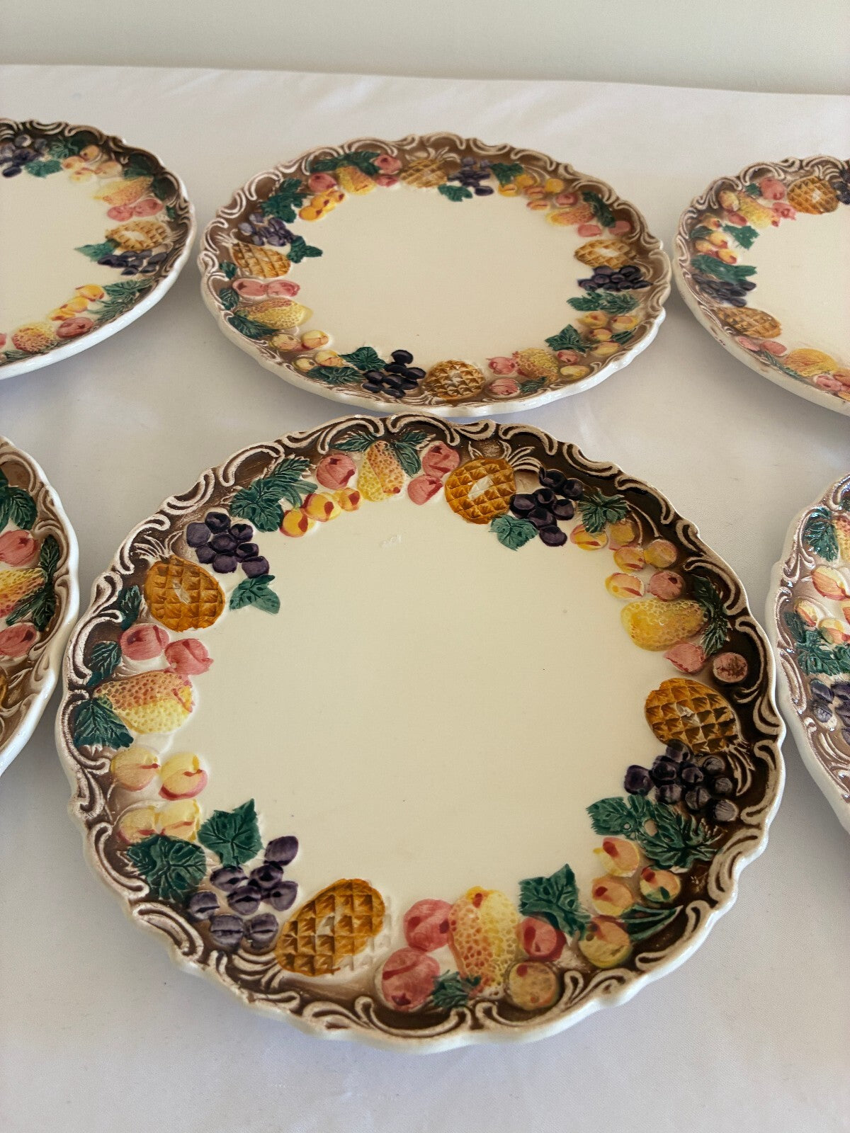 Vintage Lefton Majolica Style Fruit Border Plates, Set of 6 | Japan