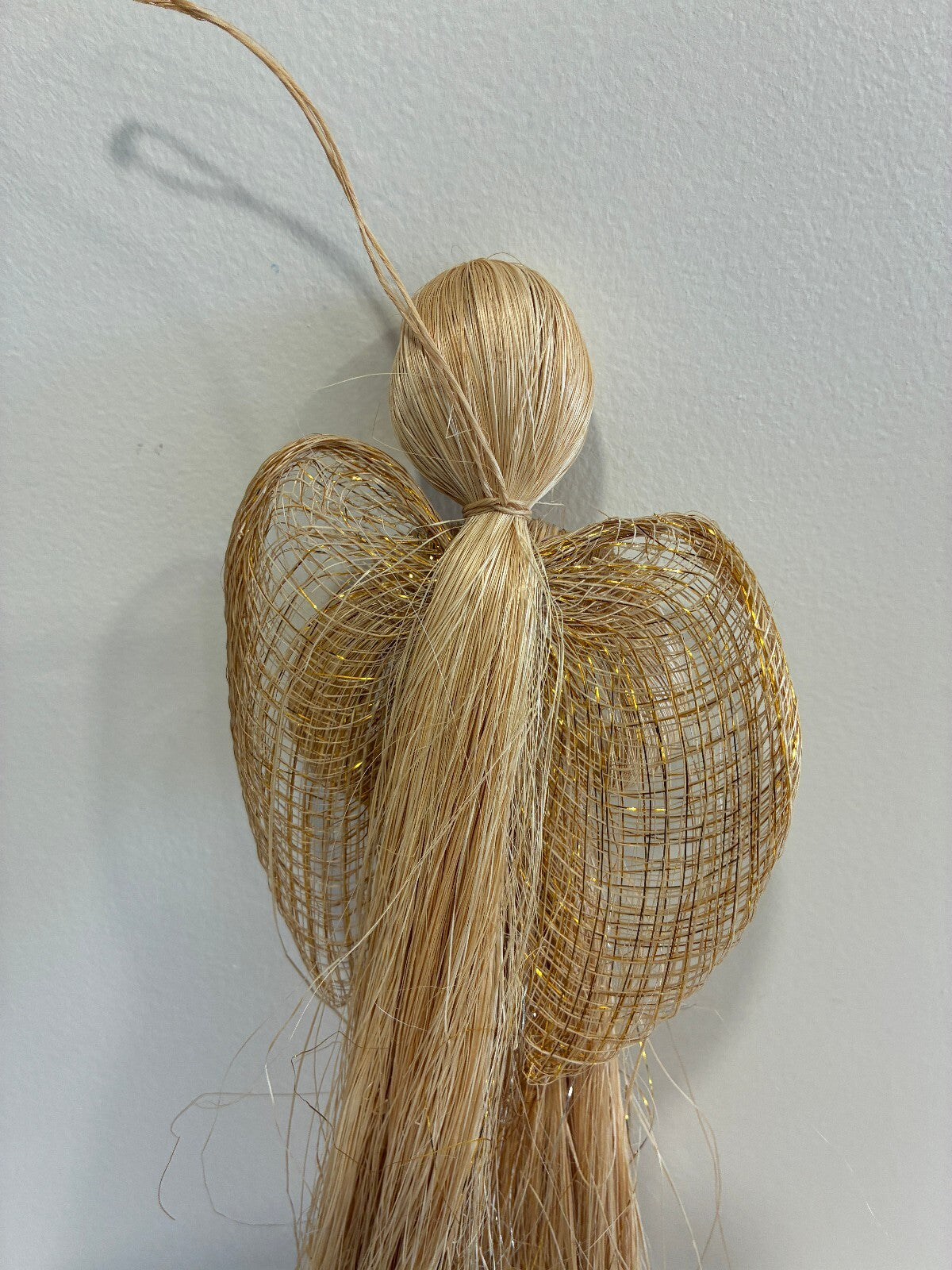 Vintage Woven Straw Angel | Handmade Natural Fiber Hanging Angel
