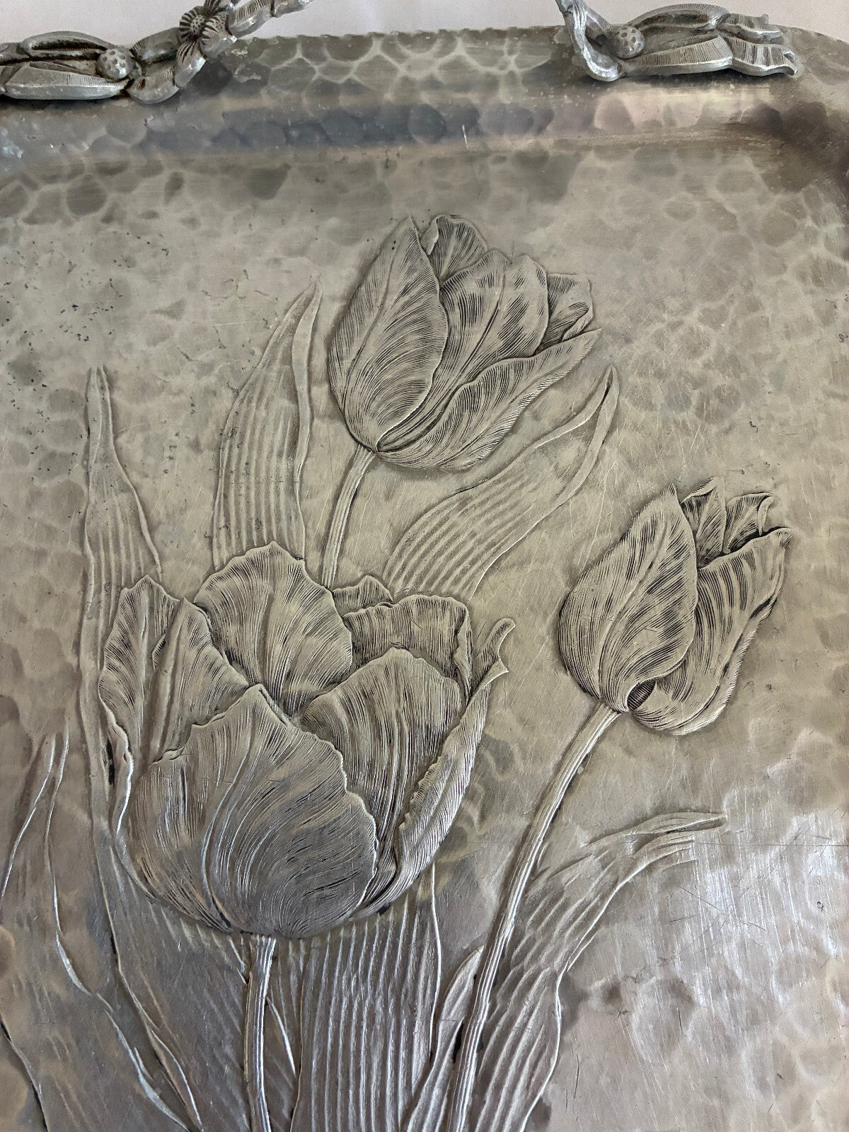Vintage Rodney Kent Hand Wrought Hammered Aluminum Tray | Tulip Design Serving Tray | Vintage Finds Mid Century Barware