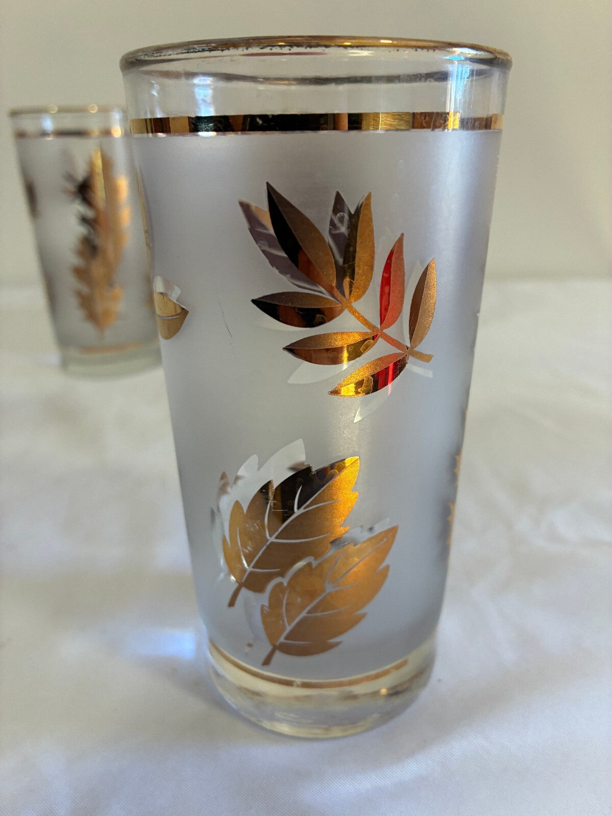 Vintage Libbey Gold Leaf Glasses Set of 5 | Culver Style Tumblers | MCM Barware
