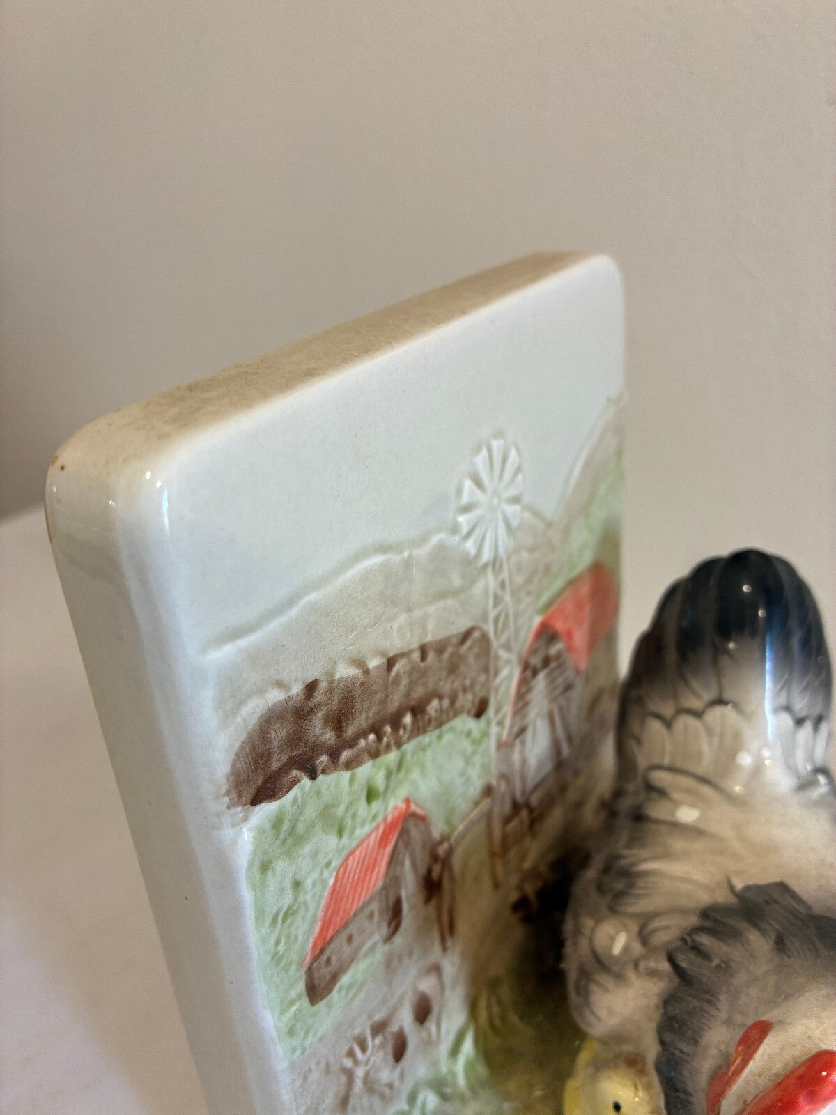 Vintage Otagiri Ceramic Hen Bookend | Hand-Painted Farmhouse Scene Chicken