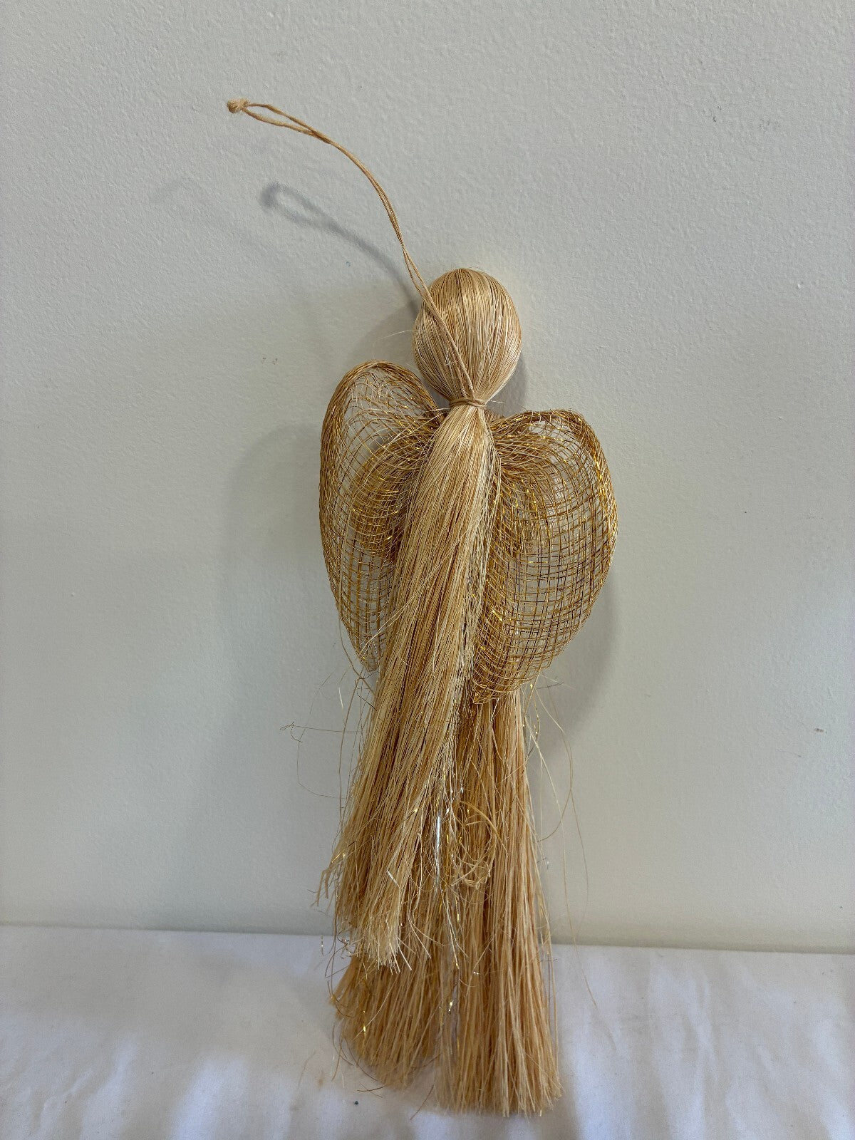 Vintage Woven Straw Angel | Handmade Natural Fiber Hanging Angel