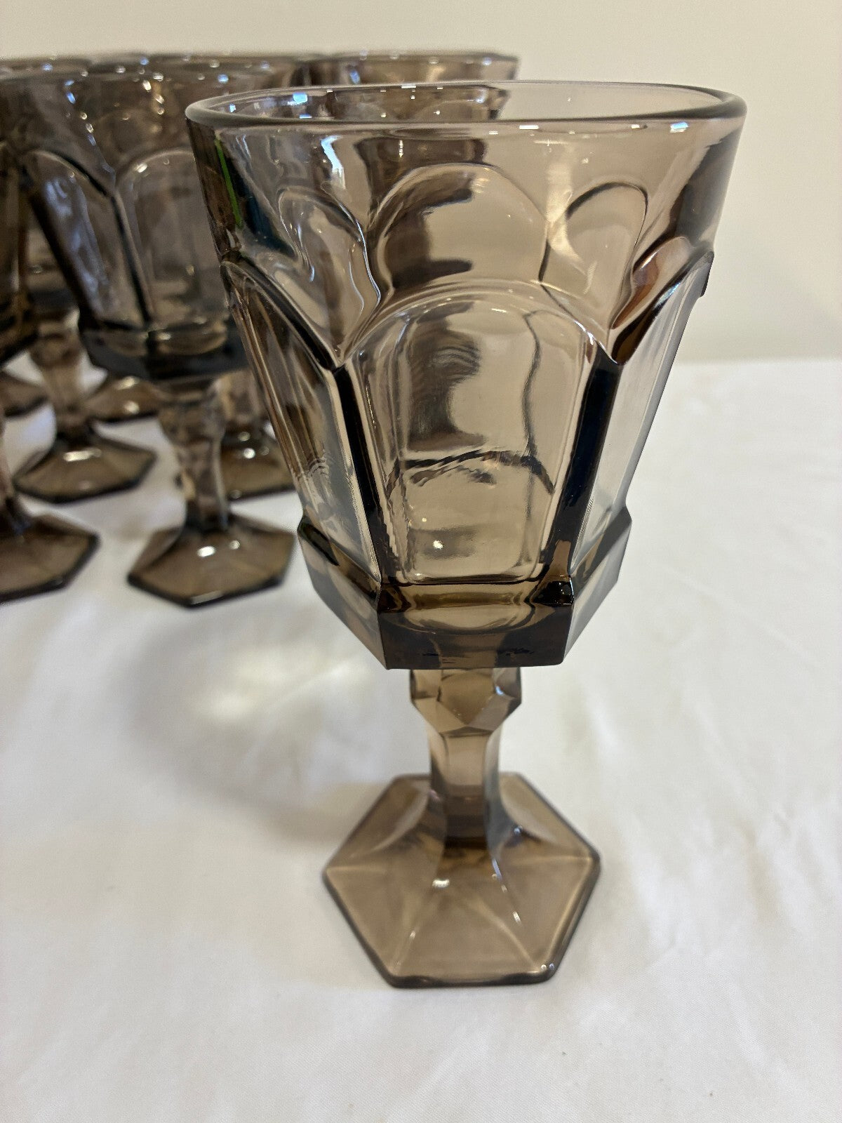 Vintage Fostoria Smoke Glass Goblets Set of 12, Midcentury Barware