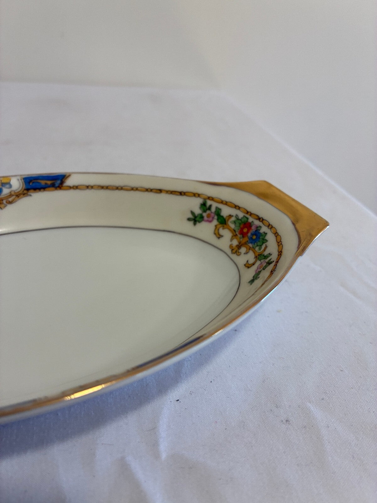 Vintage Meito China Warren Relish Dish, Hand Painted Floral Dish, Gold Handles