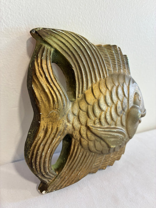 Vintage Gold Painted Plaster Fish Wall Decor