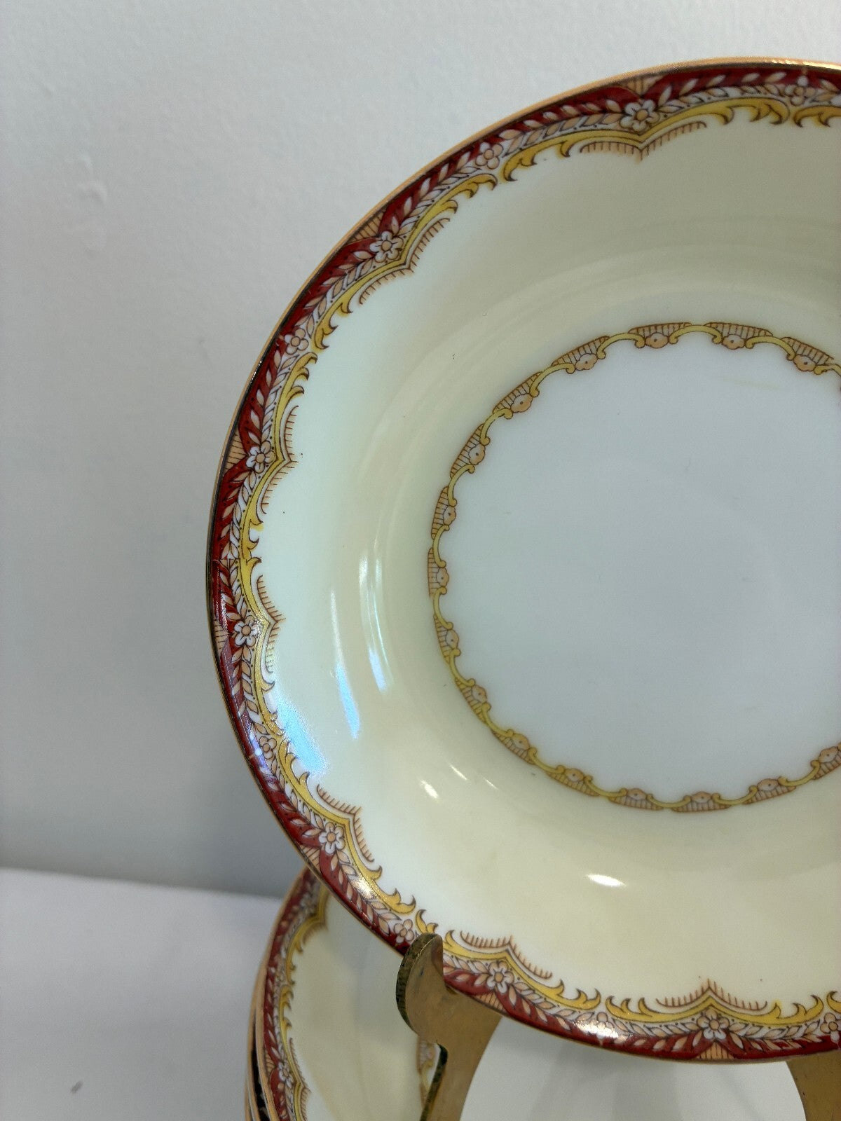 Vintage Set of 11 Meito China Celestine Fruit Bowls, Rust and Gold Border