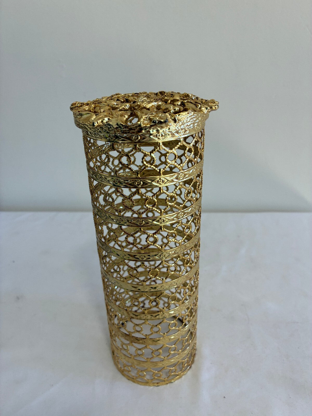 Vintage Gold Filigree Bottle Cover by Karew, Hollywood Regency Rose Filigree