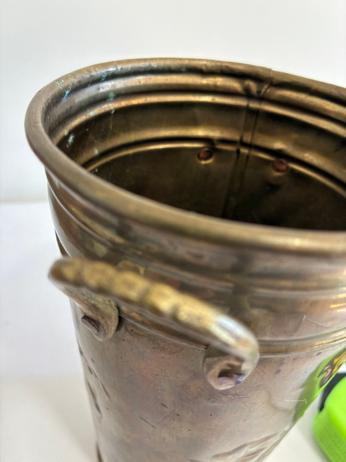 Vintage Hosley Solid Brass Grapevine Vase with Handles | Embossed Flower Bucket