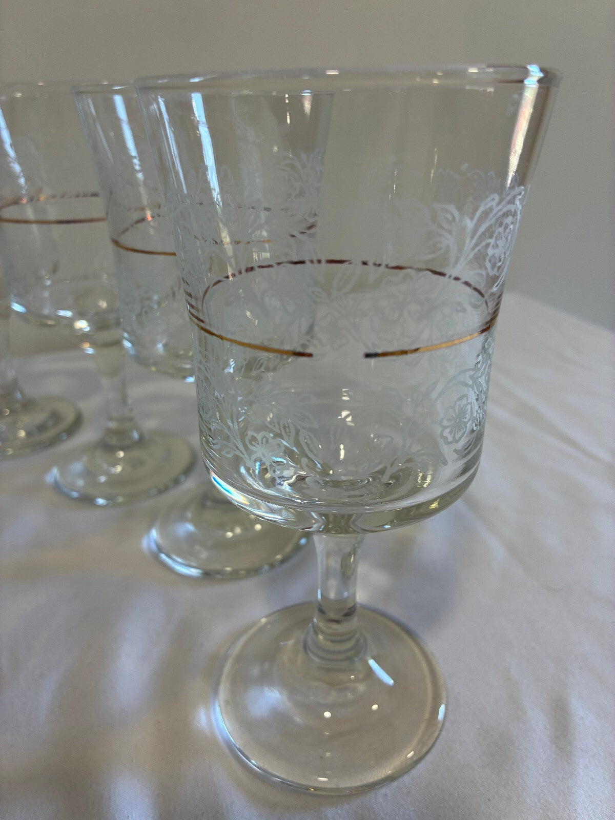 Vintage Bartlett Collins Etched Grape Glass Set 8 Goblets and Ice Bucket
