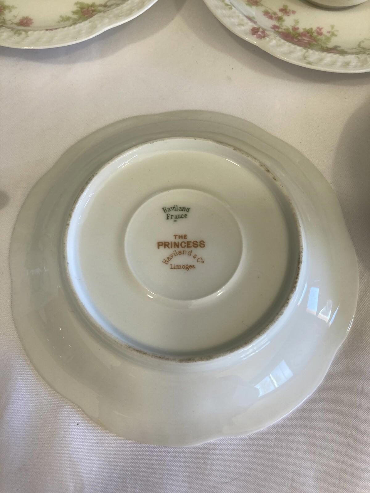 Set of 8 Vintage Haviland & Co Limoges France The Princess Tea Cups & Saucers