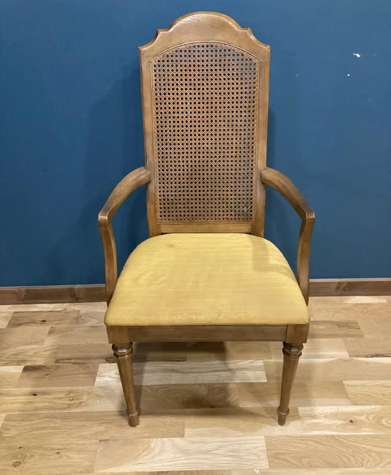 Vintage Drexel Cane Back Armchair | Upholstered Wood Accent Chair |Vintage Finds