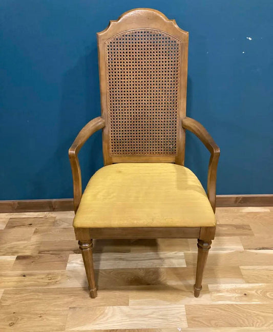 Vintage Drexel Cane Back Armchair | Upholstered Wood Accent Chair |Vintage Finds