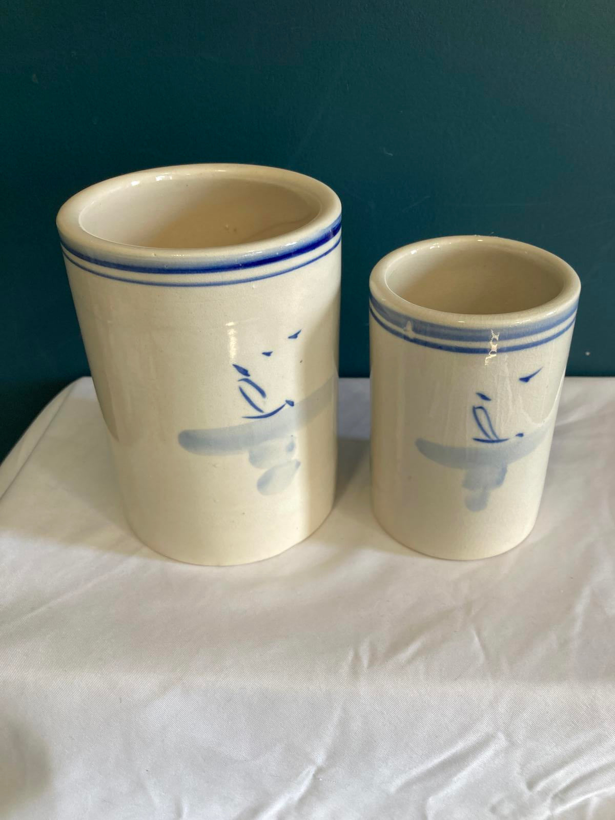 Vintage Blue and White Artist Brush Crock Set