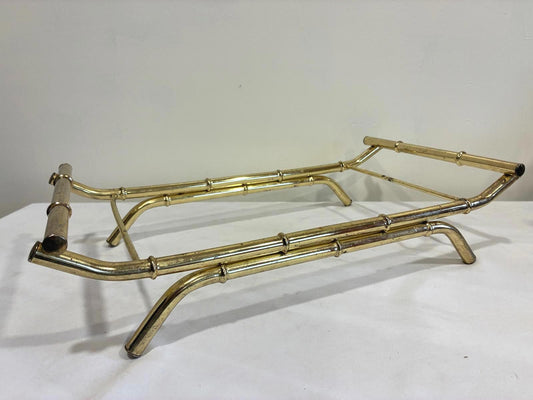 Vintage Brass Faux Bamboo Casserole Dish Holder Server Mid Century