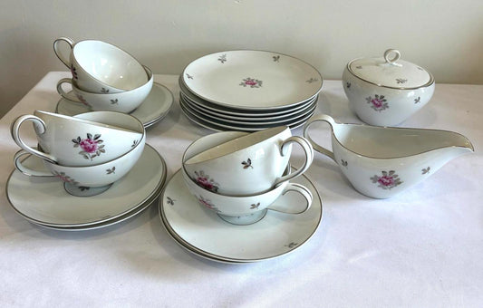 Fukagawa Arita 20 Piece Tea Set Japan Pink Rose Teacups Saucers  Sugar Creamer