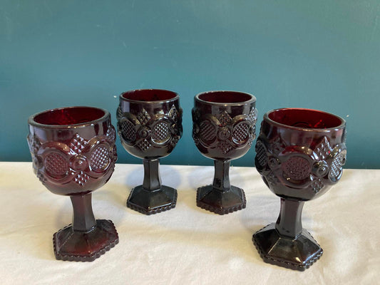 Vintage Ruby Red Goblets for Avon, Set of 4
