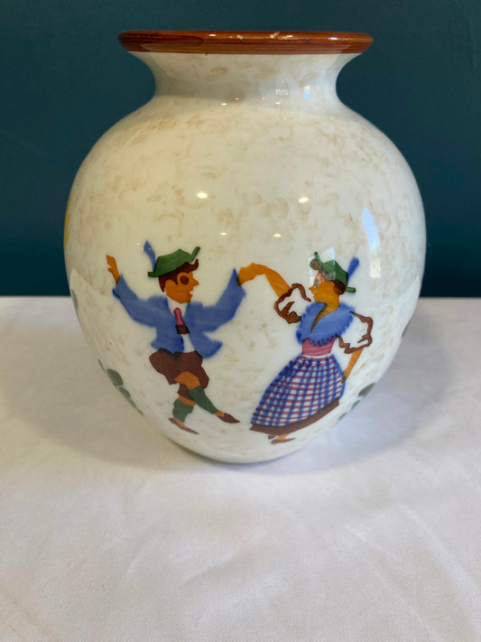 Vintage Ceramic Vase with Dancing Couple Bavarian Scene by Majolika Schramberg