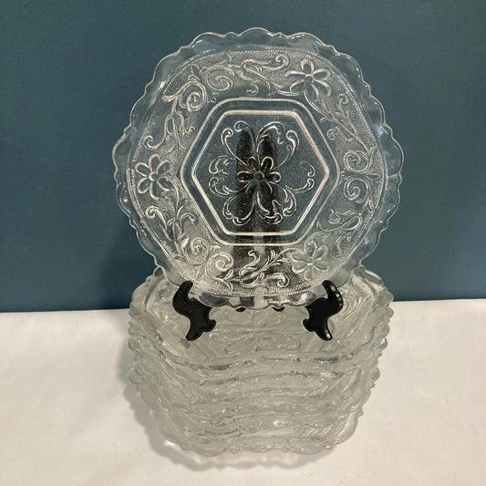 Set of 6 Indiana Tiara Clear Glass Sandwich Hex Daisy Bowls 6.25" Vintage