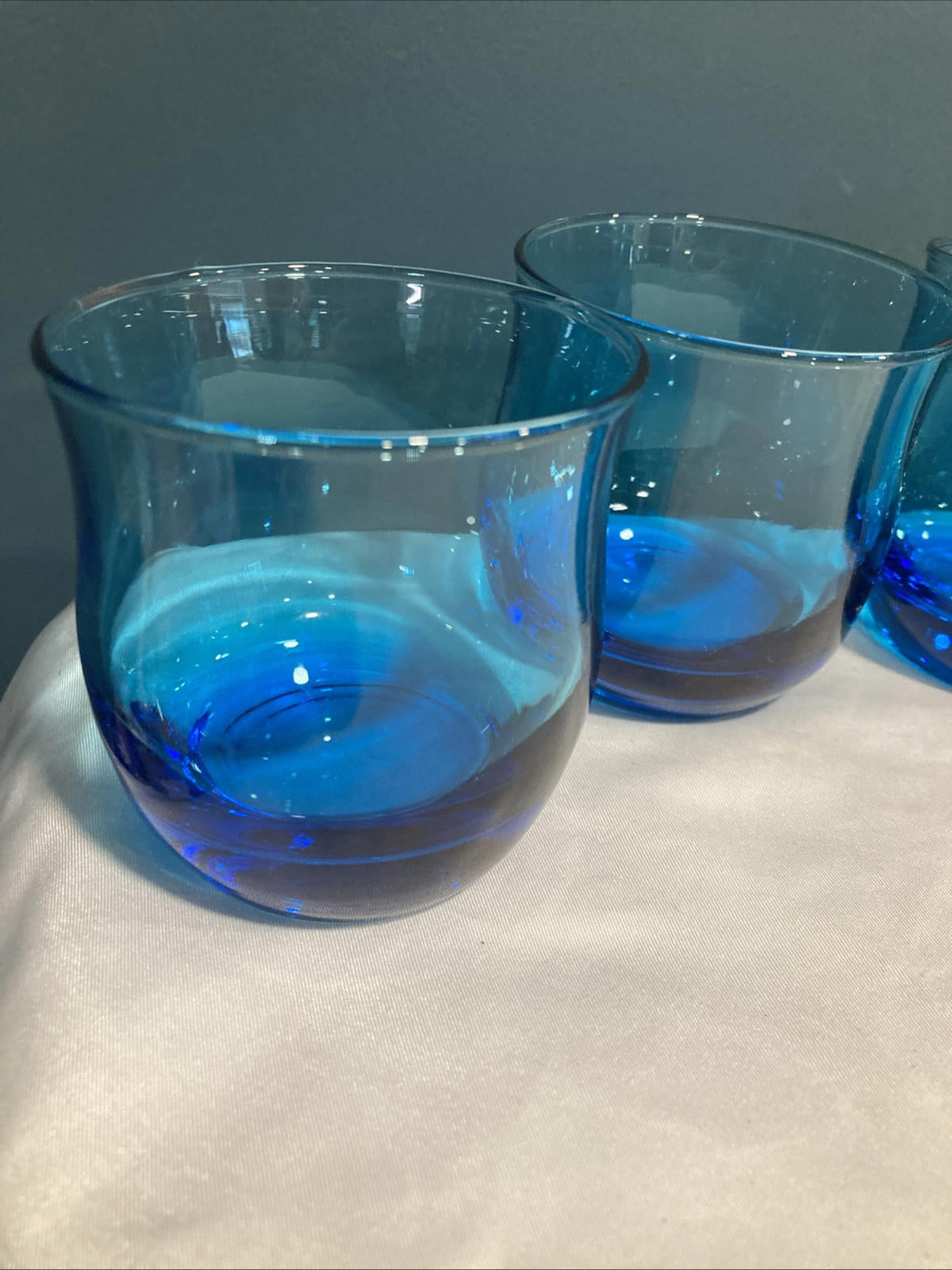Vintage Cobalt Blue Turquoise Low Ball Cocktail Juice 4 Glasses