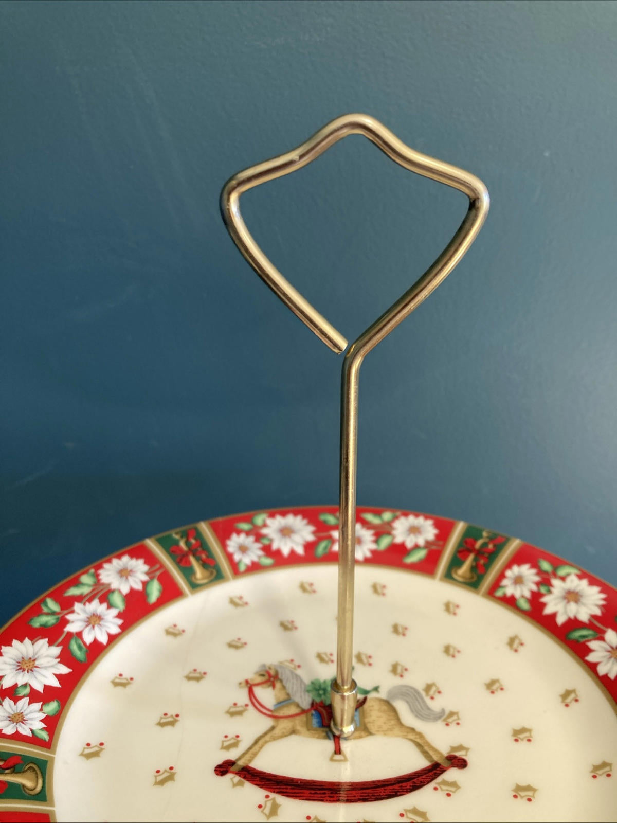 Vintage Charlton Hall Kobe Christmas Rocking Horse Two-Tier Serving Tray | Holiday Server