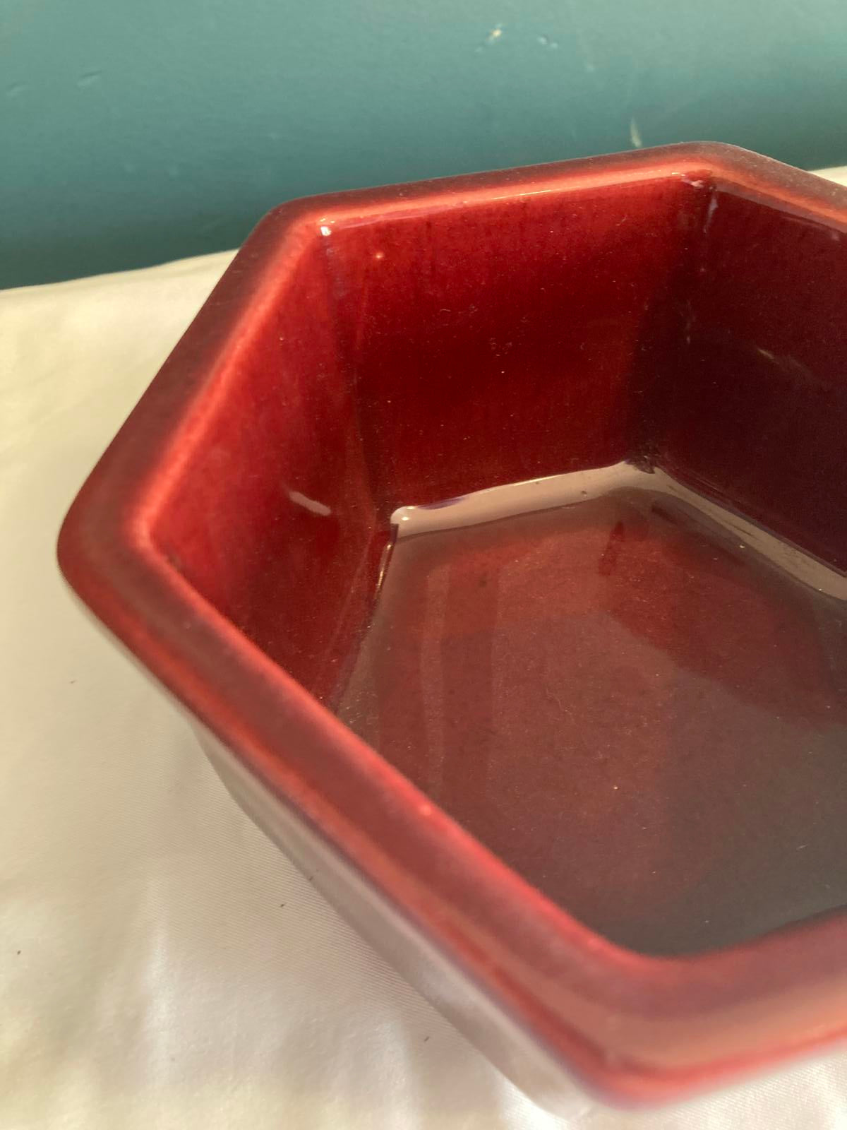 Vintage Haeger USA Pottery Pentagon Bowl Deep Red | MCM Ceramic Planter