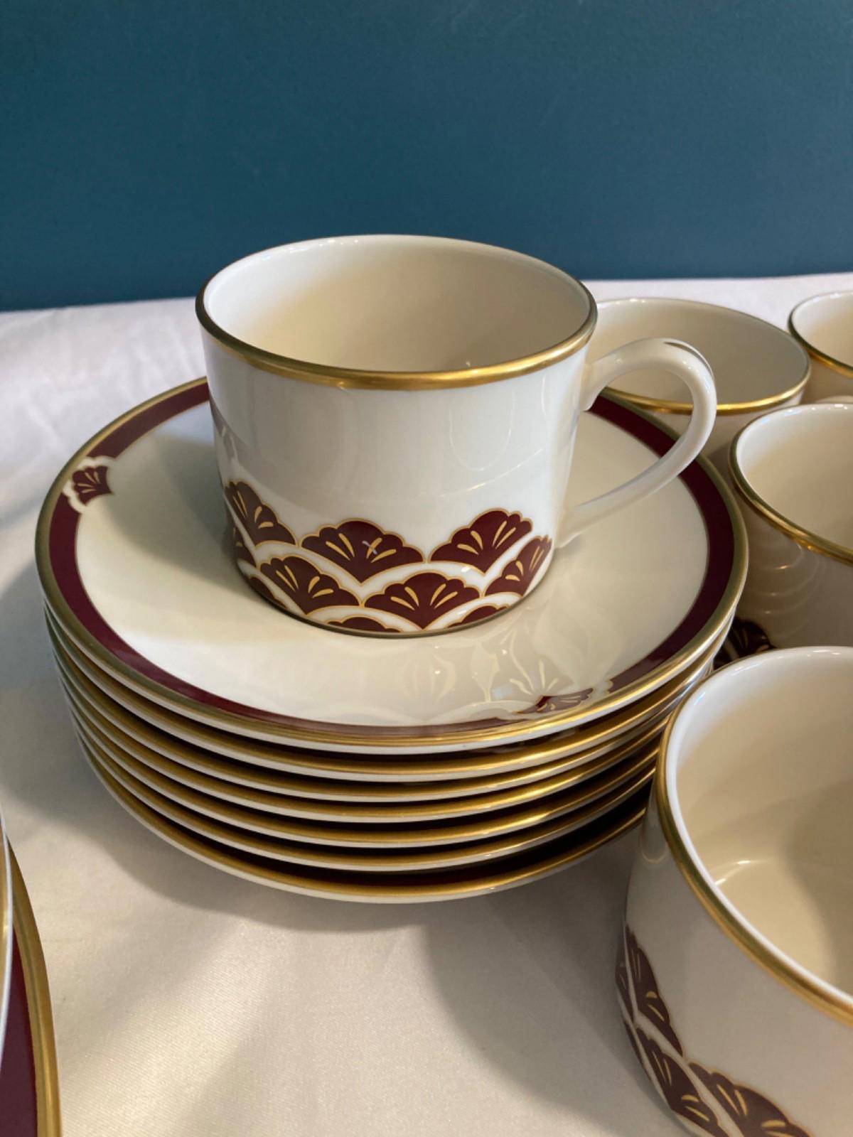 Vintage Pickard China Burgundy Ensemble 51 Pieces Made in USA