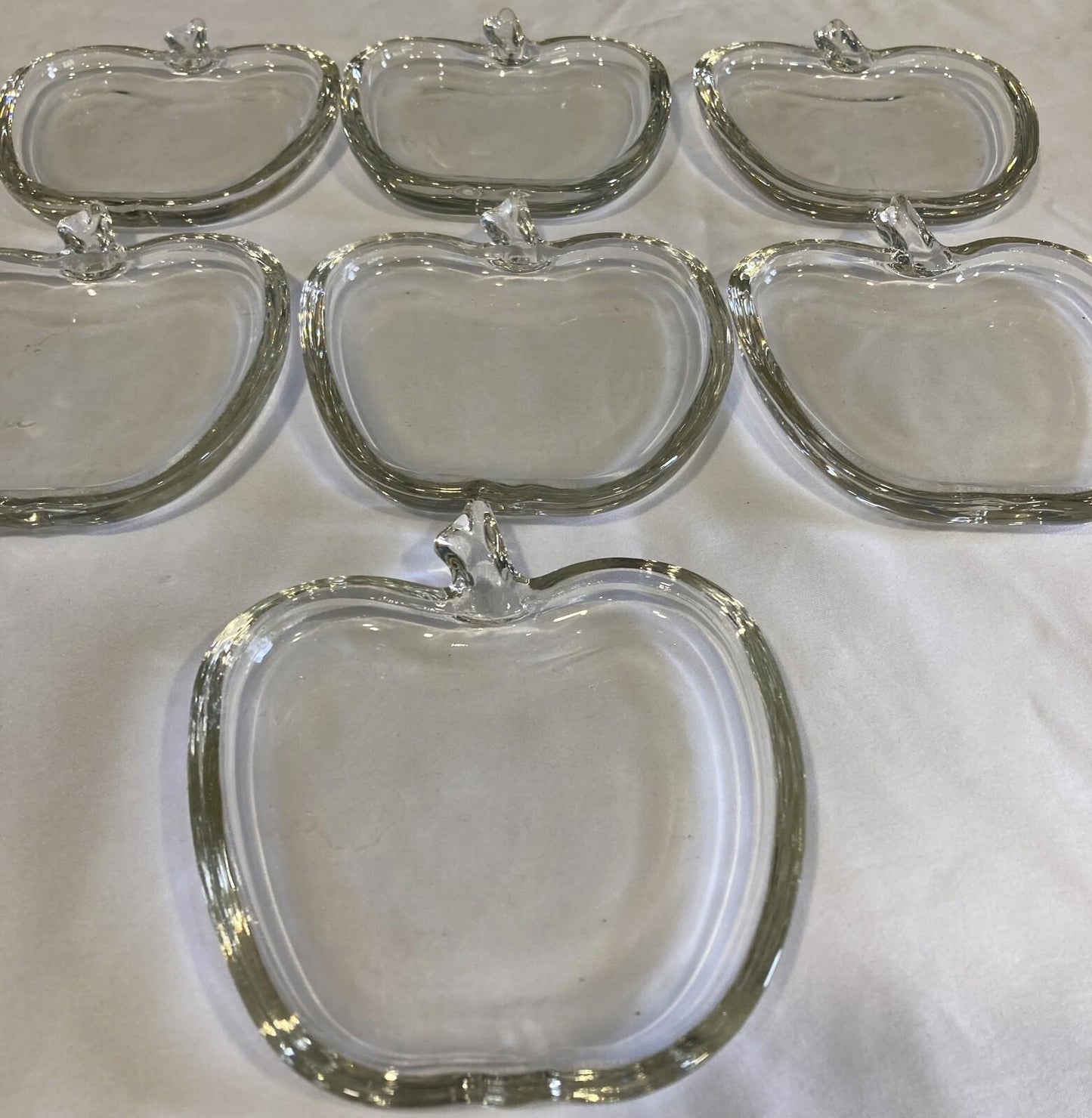 Vintage Mid-Century Clear Glass Apple Coaster or Ashtray Set of 7
