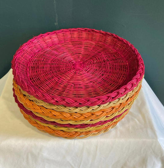 Vintage Rattan Paper Plate Holders – Set of 8 Woven 10" Round Boho Picnic Decor
