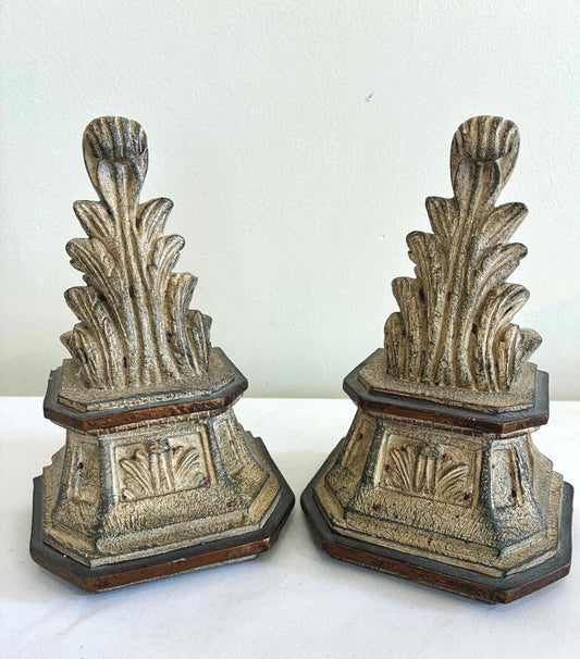 Vintage Ceramic Bookends Set of 2 Neoclassical Acanthus Leaf Decor 6.5”H