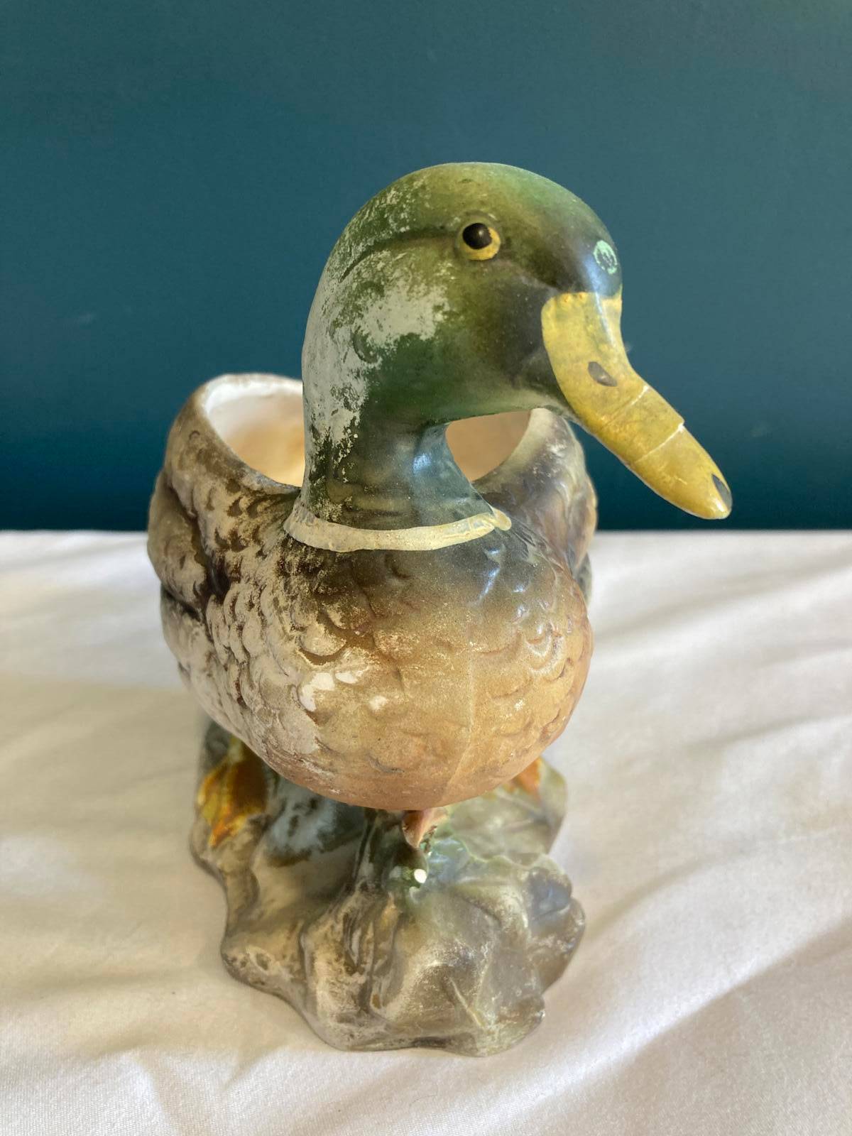 Vintage Painted Ceramic Duck Planter