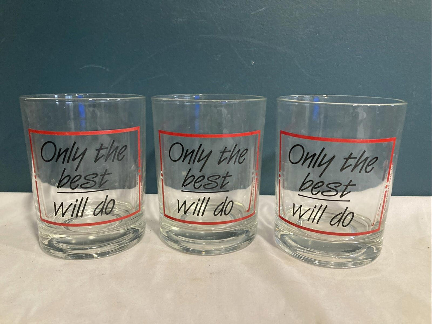 3 Vintage Midcentury Lowball Barware Glasses-“Only The Best Will Do”