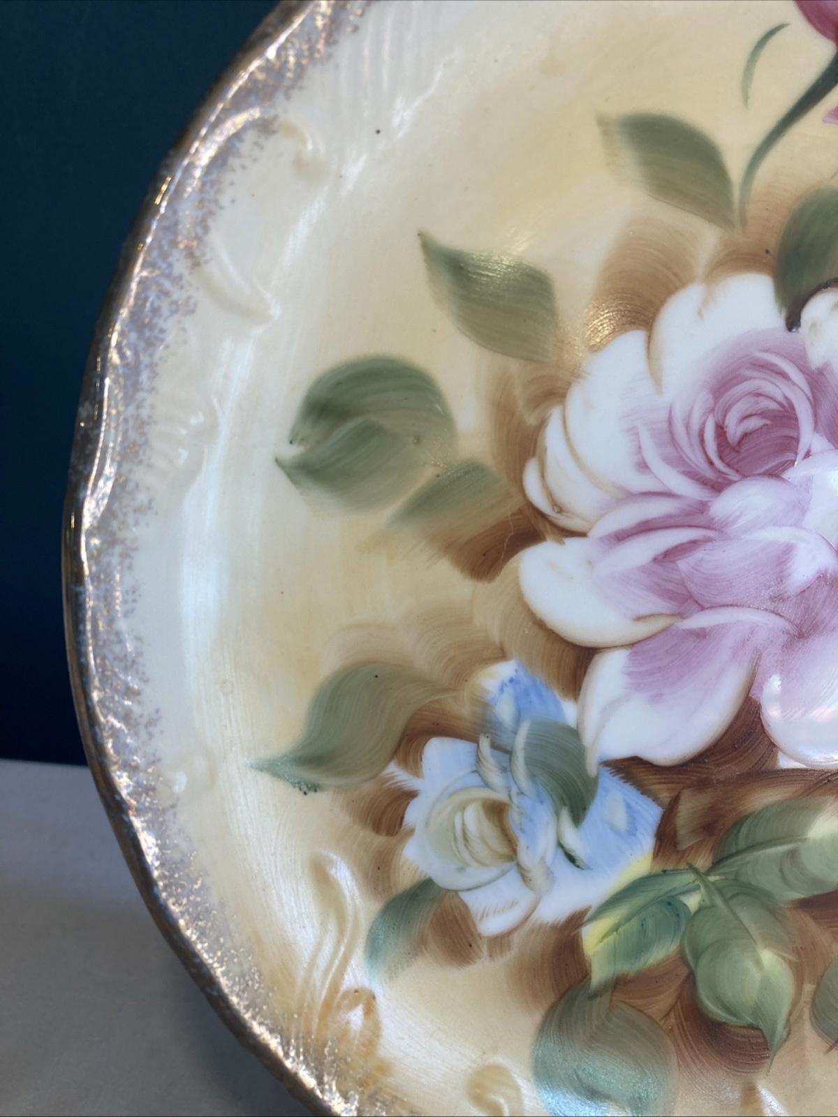 Vintage Handpainted Enesco Pink Rose Floral Collector Plate 8.75"