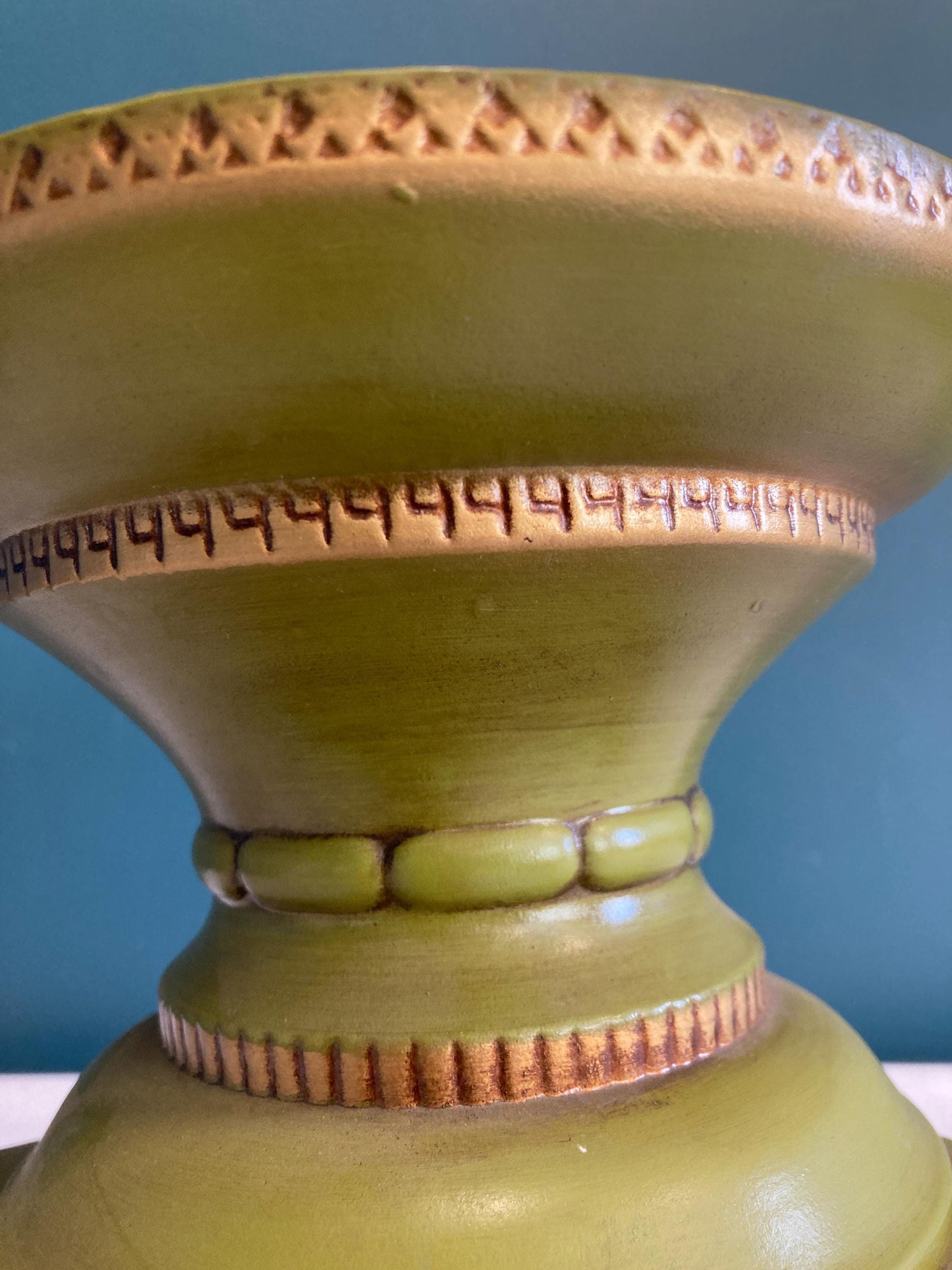 Vintage Green & Gold Ceramic Candle Holder Stand