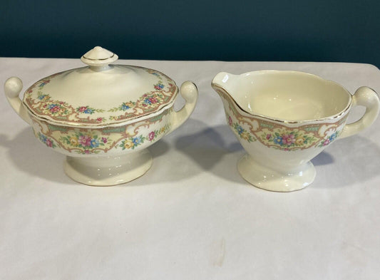Vintage Clemons Pottery Mildred Covered Sugar Bowl and Creamer Set, Spring Pastel Pottery, Handcrafted Ceramic Serveware, Vintage Finds