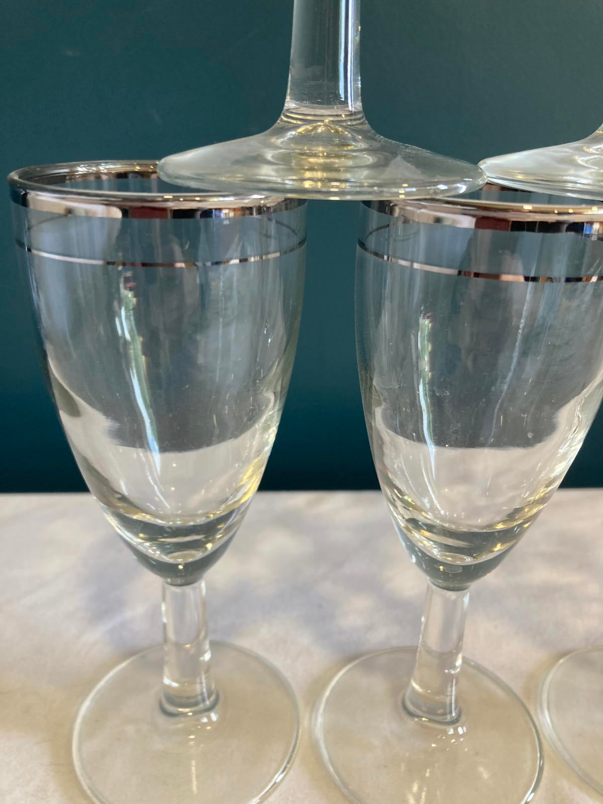 Vintage Javit Platinum Rimmed Glasses, set of 5