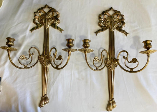 Midcentury Solid Brass Wall Candle Sconces