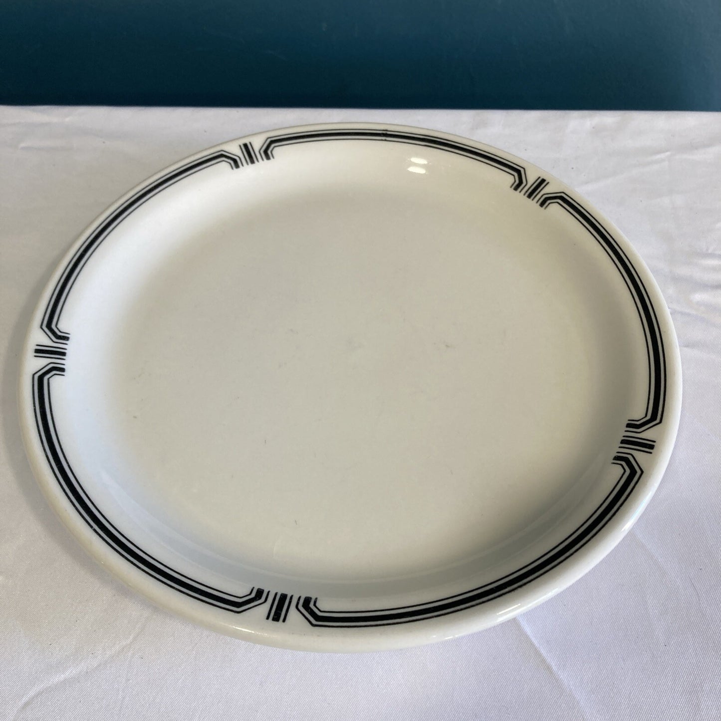 Vintage Shenango China Restaurant Ware Dinner Plate 9 Inch Black Geometric Border Anchor Hocking New Castle PA Diner China