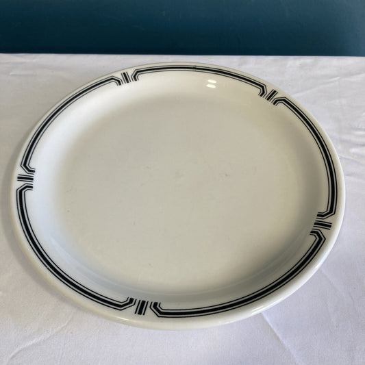 Vintage Shenango China Restaurant Ware Dinner Plate 9 Inch Black Geometric Border Anchor Hocking New Castle PA Diner China